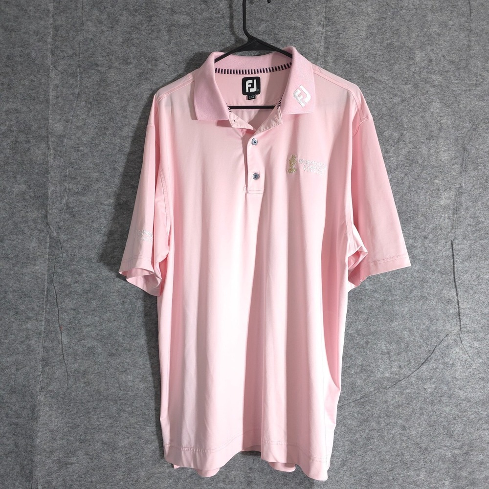 Foot Joy Polo Shirt Men Striped Large Pink Golf Performance Collar Logo Club
